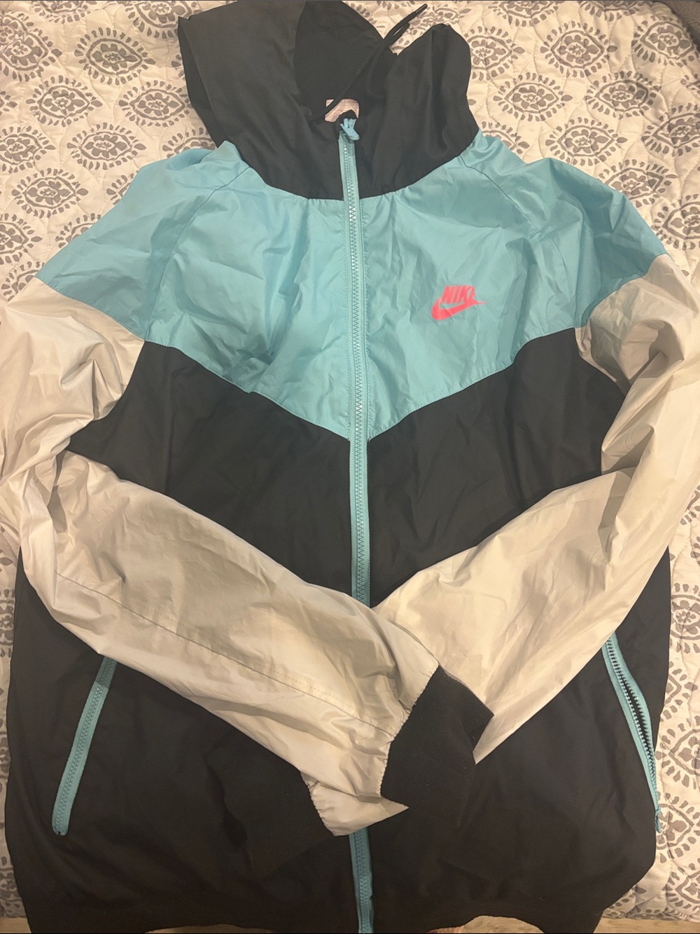 Nike Women's Colorblock Bomber Jacket in Teal, Black & Off-White